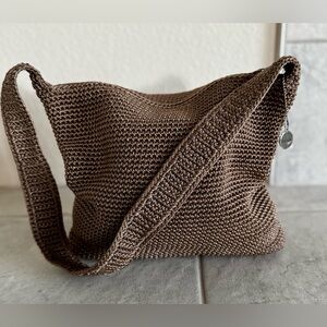 The SAK Originals Beige Crochet Shoulder Bag Boho Knit Purse With Pockets Zipper